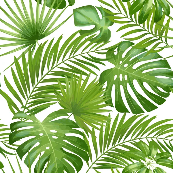 Egzotikus levelek, az esőerdő. Varrat nélküli reális trópusi levél minta. Vector háttér. — Stock Vector