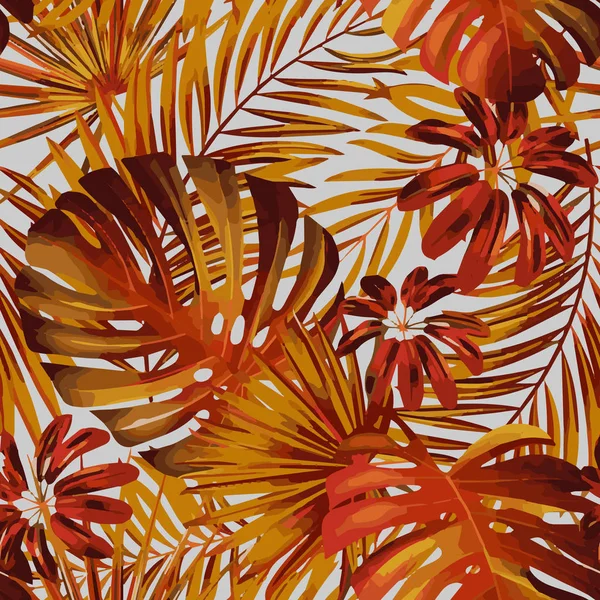 Векторный бесшовный узор с яркими цветными пальмовыми листьями — стоковый вектор