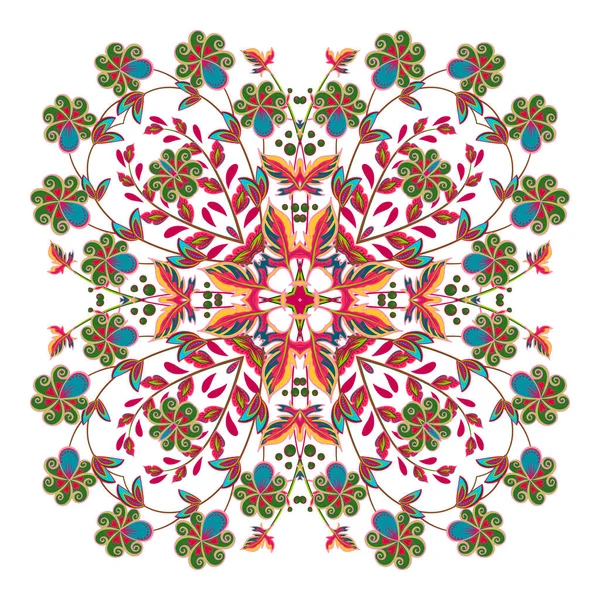 Design per tasca quadrata, scialle, tessuti. Fantasia floreale Paisley. Colorato ornamento paisley — Vettoriale Stock