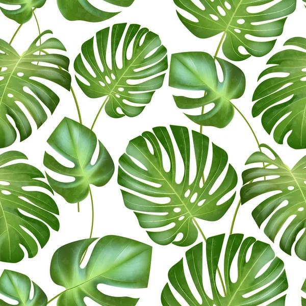 Motif de feuilles tropicales sans couture vectorielles. feuilles vertes fortes de la plante exotique de monstera. illustration de style rétro . — Image vectorielle