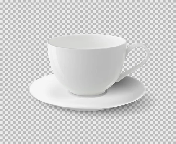 Witte keramische cup. Realistische vector cup op geïsoleerde transparante achtergrond. — Stockvector