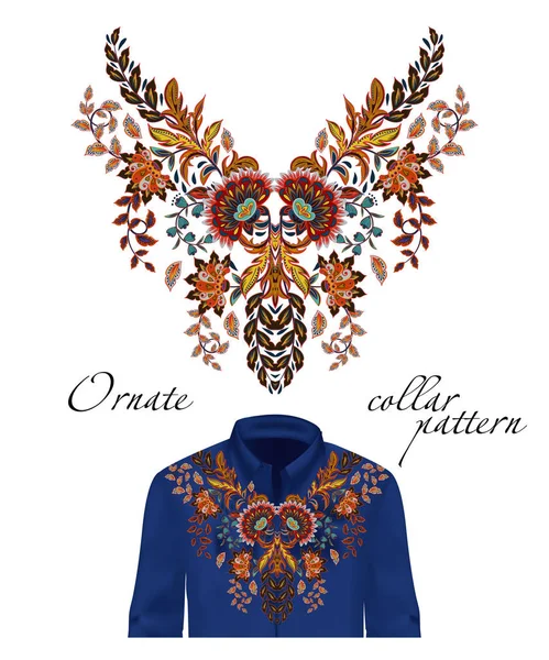 Broderie vectorielle motif de cou de fleurs ethniques. Mode graphique design fleur orange portant — Image vectorielle