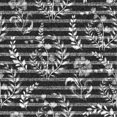 Vektör Denim çiçek seamless modeli. Gri kot kumaş arka plan çiçekler ile.