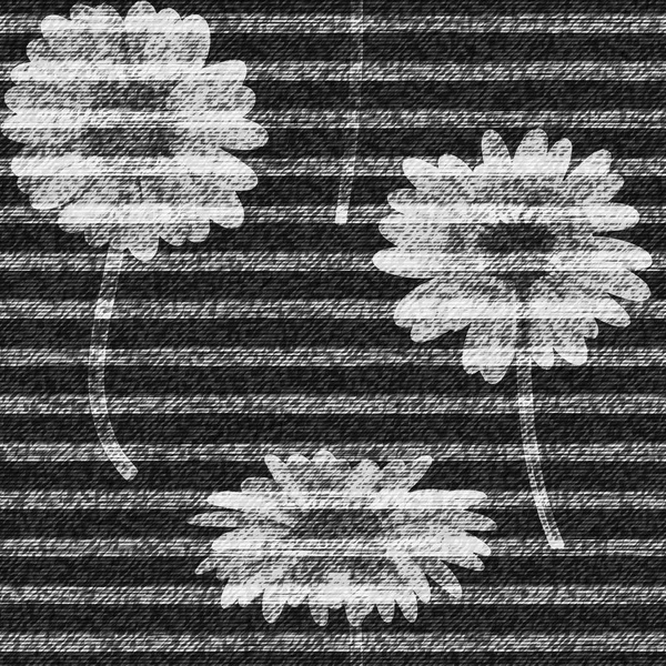 Vector Margaritas rayado. patrón sin costuras. Denim fondo de pantalla floral. Fondo jeans grises con flores . — Vector de stock