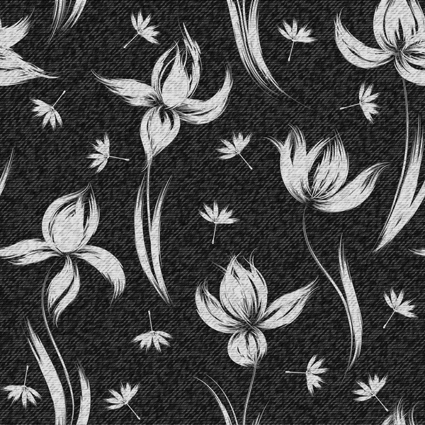 Vector Denim patrón floral sin costuras. Fondo de tela gris Jeans con flores . — Vector de stock