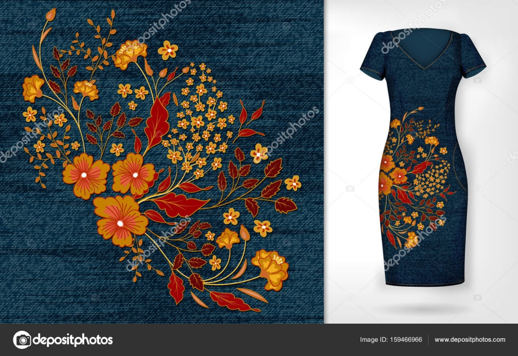 Download Embroidery Patch Vintage Flowers Show Embroidery On Denim And Dress Mockup Vector Stock Vector Royalty Free Vector Image By C Leezarius 159466966
