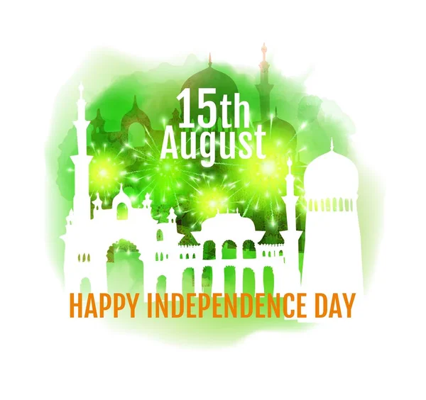 Buon giorno dell'indipendenza dell'India. Illustrazione vettoriale di sfondo astratto indiano con monumento storico — Vettoriale Stock