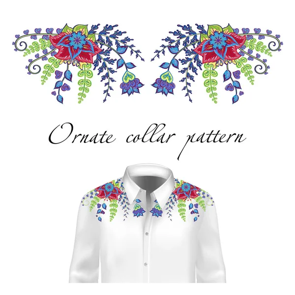 Design vettoriale per camicie e camicette da collo. Collo colorato di fiori etnici. Ricamo per la moda — Vettoriale Stock