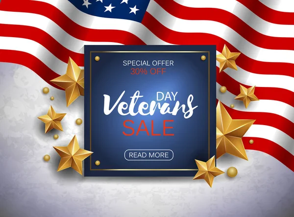 Veteranen Day Sale Banner oder Plakatvorlage. Vektorillustration. — Stockvektor