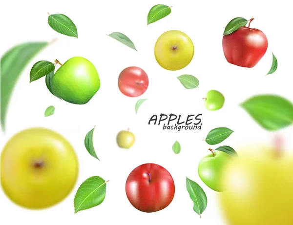 Wektor latające kolorowe jabłka. Reklama szablon świeżej żywności. Realistyczne 3d jabłka — Wektor stockowy