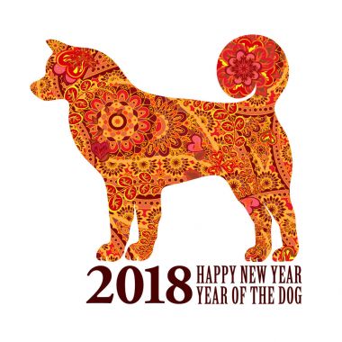 Köpek. 2018 Çin yeni yılı sembolü. Tebrik kartları, takvimler, afiş, poster, davetler için tasarım.