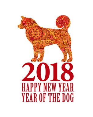 Köpek. 2018 Çin yeni yılı sembolü. Tebrik kartları, takvimler, afiş, poster, davetler için tasarım.