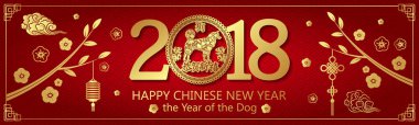 Red Dog yatay afiş için Çin yeni yılı altın.