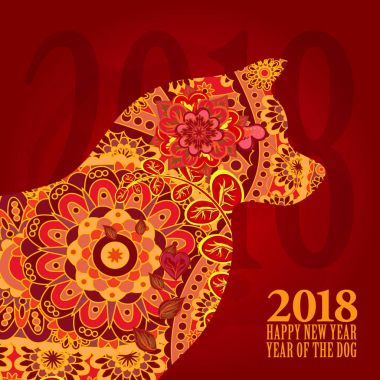 Köpek, 2018 Çin takviminde sembolü vektör Illustration. Yeni yıl tasarım için vektör öğesi.
