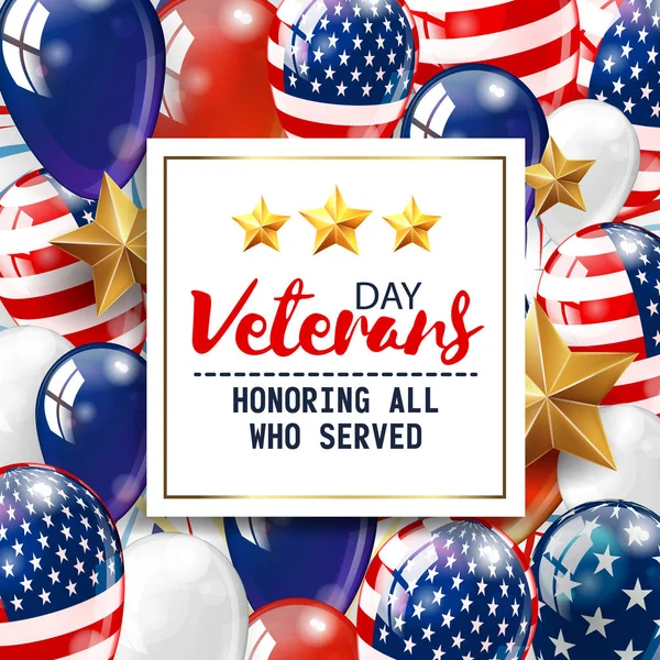 Veterans day greeting illustration. White plate with lettering on patriotic background. Vector — Stock Vector