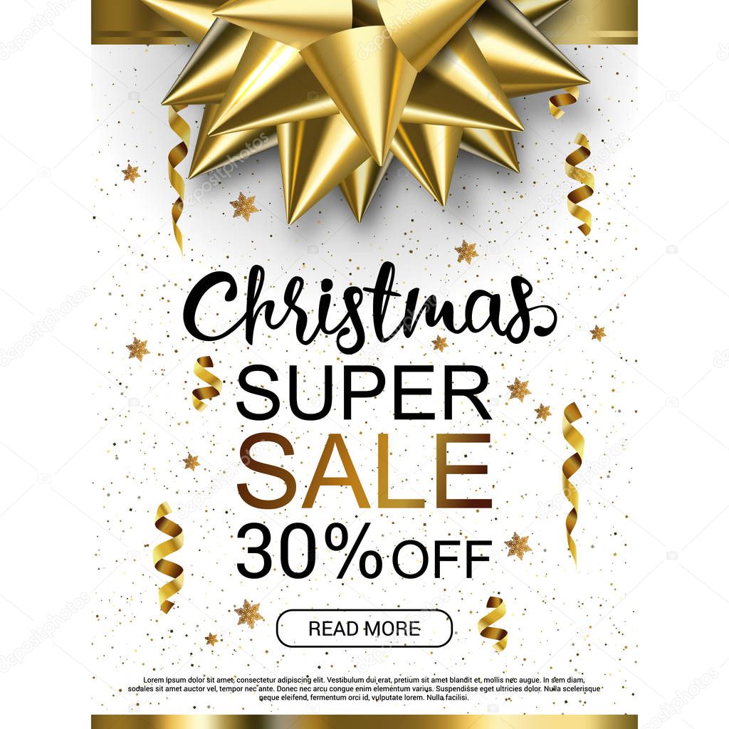 Christmas sale advertising banner. Popular banners dimensions. Golden and black objects on white background