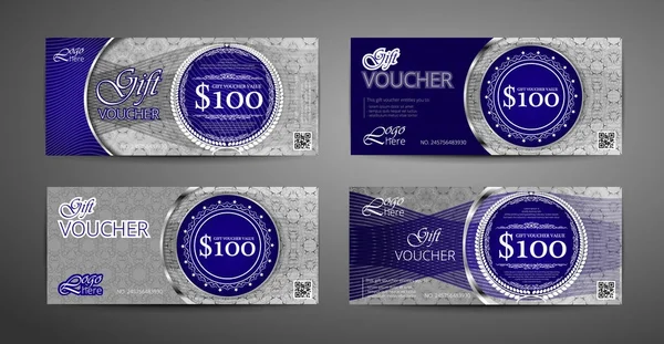 Luxury gift voucher template collection. Set of blue and silver coupon template. Vector — Stock Vector