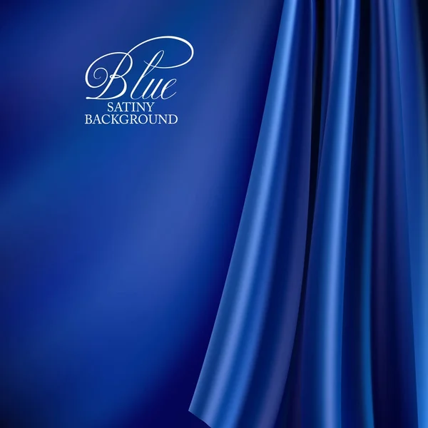 Fundo de cortina azul brilhantemente iluminado. Material de cetim de seda azul. Ilustração vetorial . — Vetor de Stock