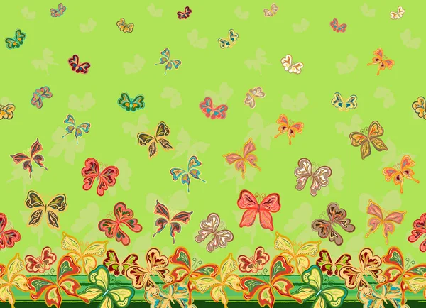 Vector vertical seamless pattern with hand drawing detailed colorful butterflies. — Stock Vector