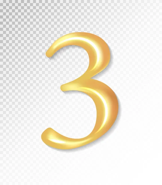 Vector 3d matt golden number collection - three, 3. Eps 10 using mesh. — Stock Vector