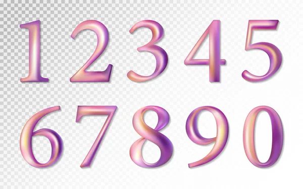 Színes, rózsaszín, lila vektor számok halmaza, 1-0-ra. Vektor kép. Átlátszó háttér. — Stock Vector
