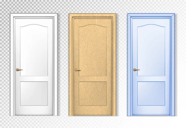 Sbírku dveře izolované na bílém. Bílé, dřevěné i barevné. Realistická vektorová design. — Stockový vektor