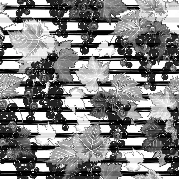 Nahtloses Muster mit Johannisbeere auf Streifen. Sommer-Hintergrund. — Stockvektor