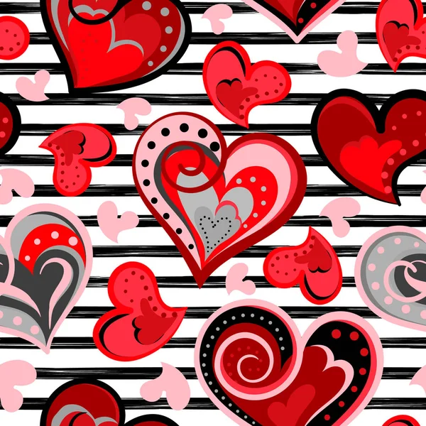Valentine heart seamless background. Vector. Hand draw hearts, romantic pattern. — Stock Vector