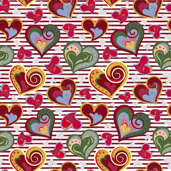 Corazón de San Valentín fondo sin costuras. Vector. Mano dibujar corazones, patrón romántico . — Archivo Imágenes Vectoriales