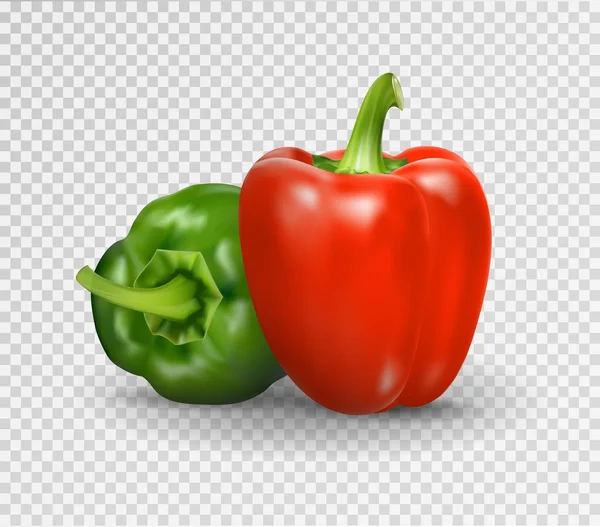 Illustration vectorielle réaliste du poivron. 3d Légumes rouge et vert sur fond transparent — Image vectorielle