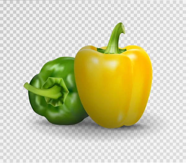 Ilustración vectorial realista de la pimienta dulce. Vegetales 3d rojo y verde sobre un fondo transparente — Vector de stock