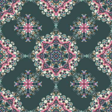 Aşiret Hint etnik sorunsuz tasarım. Festival pastel pembe mavi gri mandala desen