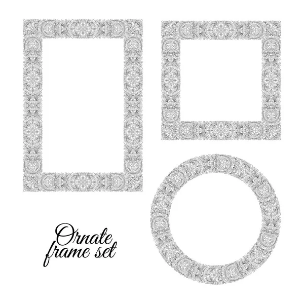 Conjunto de marcos de garabatos florales sobre fondo blanco. Dibuja a mano colección ornamentada. Vector — Vector de stock