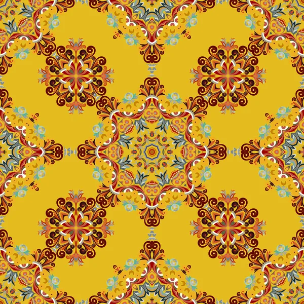 Stamm indischen ethnischen nahtlosen Design. festlich bunt heißen östlichen Farben Mandala-Muster — Stockvektor