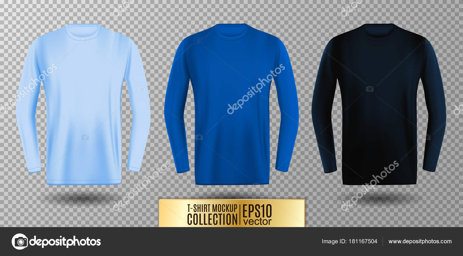 Download Three Shades Of Light Normal And Dark Blue Long Sleeve T Shirt Vector Mock Up Vector Image By C Leezarius Vector Stock 181167504