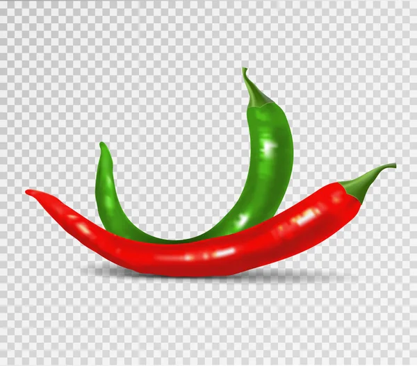 Vector Set of Red and Green Hot Chili Pepper Isolated on Transparent Background — Stock Vector