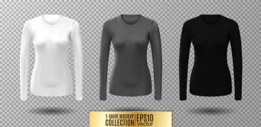 Uzun kollu boş gömlek. Beyaz, gri ve siyah gömlek mockup vektör.
