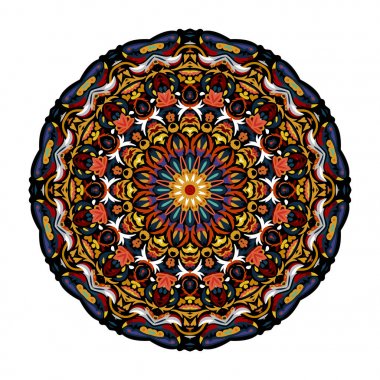 Çiçek Mandala. Vintage dekoratif öğeler. Oryantal desen vektör çizim. Islam, Arapça, Indian, Fas, İspanya, Türk, pakistan, Çin, mistik, Osmanlı motifleri. Sıcak Doğu renkleri.