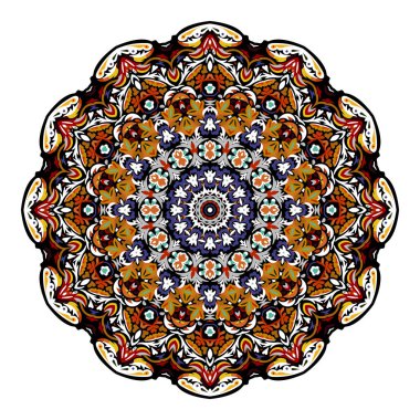 Çiçek Mandala. Vintage dekoratif öğeler. Oryantal desen vektör çizim. Islam, Arapça, Indian, Fas, İspanya, Türk, pakistan, Çin, mistik, Osmanlı motifleri. Sıcak Doğu renkleri.