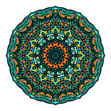 Çiçek Mandala. Vintage dekoratif öğeler. Oryantal desen vektör çizim. Islam, Arapça, Indian, Fas, İspanya, Türk, pakistan, Çin, mistik, Osmanlı motifleri. Yeşil Sarı.