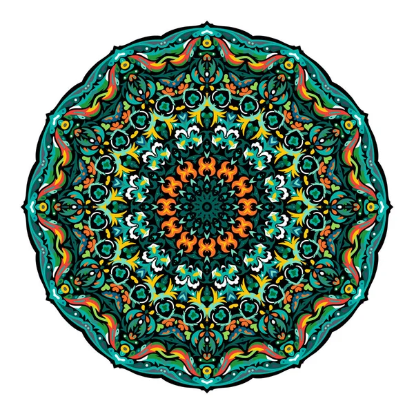 Kwiat Mandala. Vintage elementy dekoracyjne. Orientalny wzór, ilustracji wektorowych. Islam, arabski, indyjski, marokańskie, Hiszpania, turecki, pakistan, chiński, mistyk, otomańskimi motywami. Zielony żółty. — Wektor stockowy