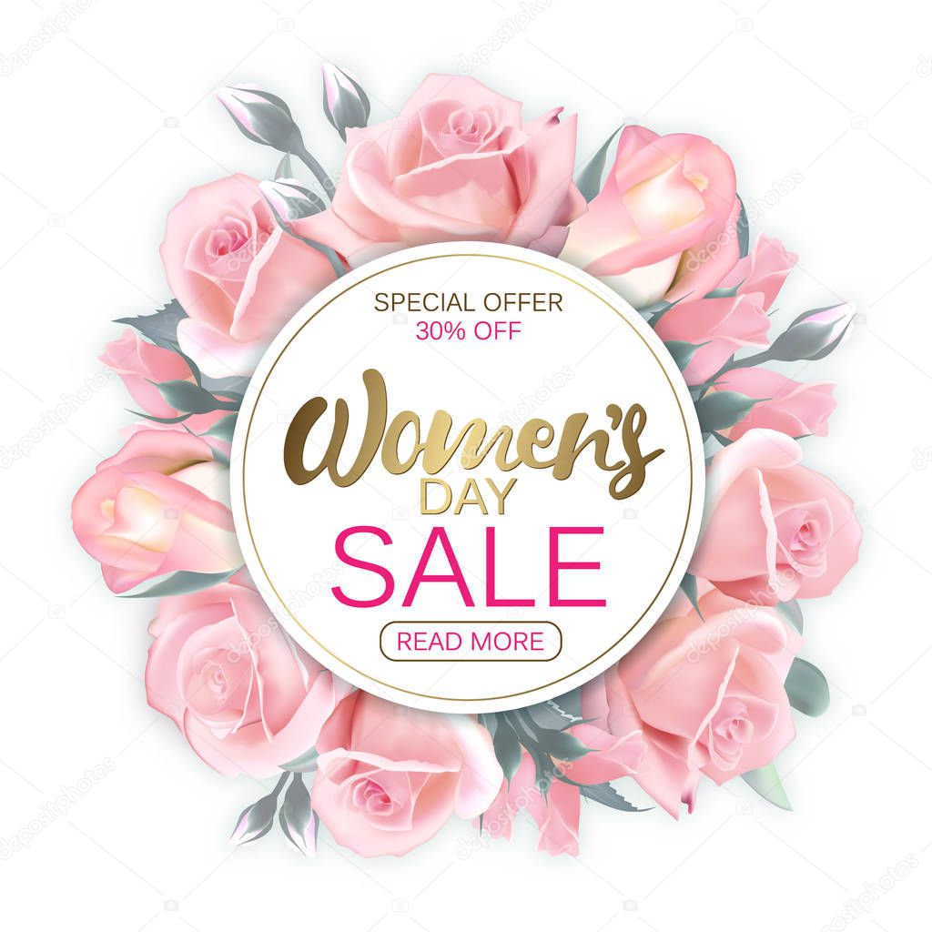 Happy holidays: Valentines day 14 february, Mothers or Womens day 8 march background with roses, red flowers. 3d Vector illustration, paper art. Romantic Wallpaper, wedding design for flyers, banners.