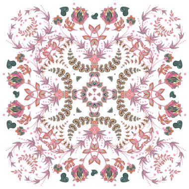 Tasarım kare cep, şal, fular, tekstil için. Paisley çiçek desenli