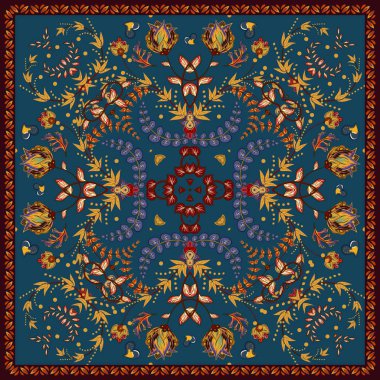 Tasarım kare cep, şal, tekstil için. Paisley çiçek desenli