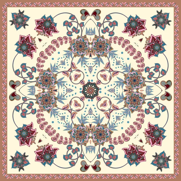 Diseño para bolsillo cuadrado, chal, bufanda, textil. Patrón floral de Paisley. Pastel sobre blanco . — Vector de stock