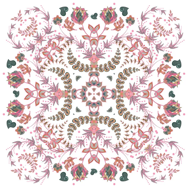 Diseño para bolsillo cuadrado, chal, bufanda, textil. Patrón floral Paisley — Vector de stock