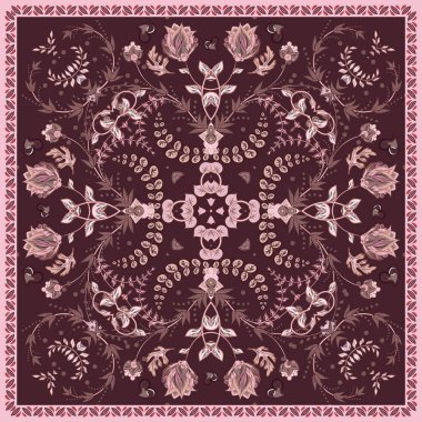 Tasarım kare cep, şal, tekstil için. Paisley çiçek desenli