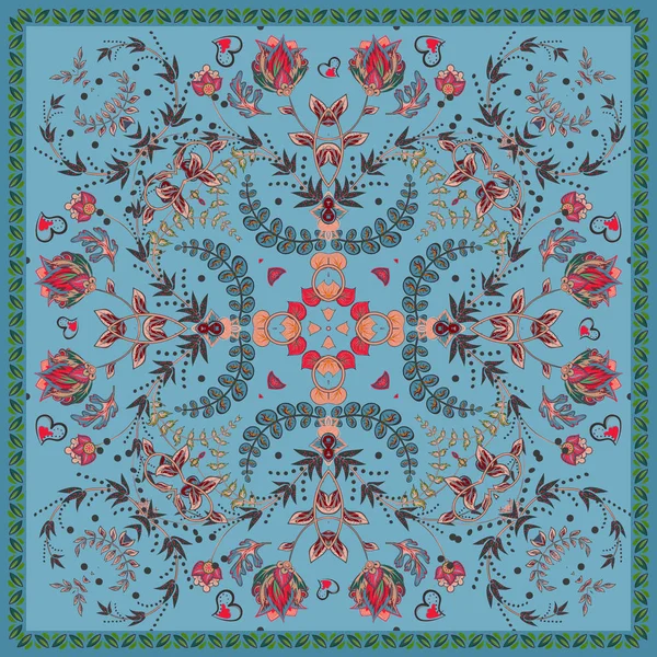 Diseño para bolsillo cuadrado, chal, textil. Patrón floral Paisley — Archivo Imágenes Vectoriales