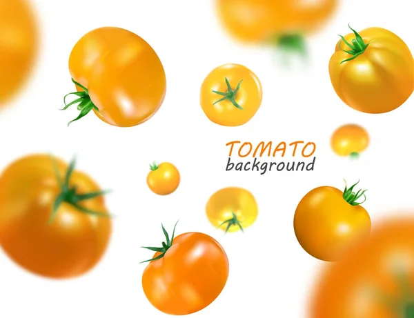 Frische rote Tomaten fliegen Hintergrund. Qualitätsvektor realistische Darstellung. — Stockvektor