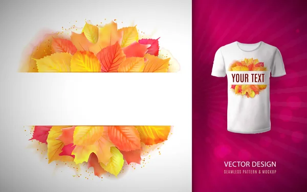 Vecteur aquarelle automne feuilles couronne avec place pour le texte comme motif sur un T-shirt . — Image vectorielle